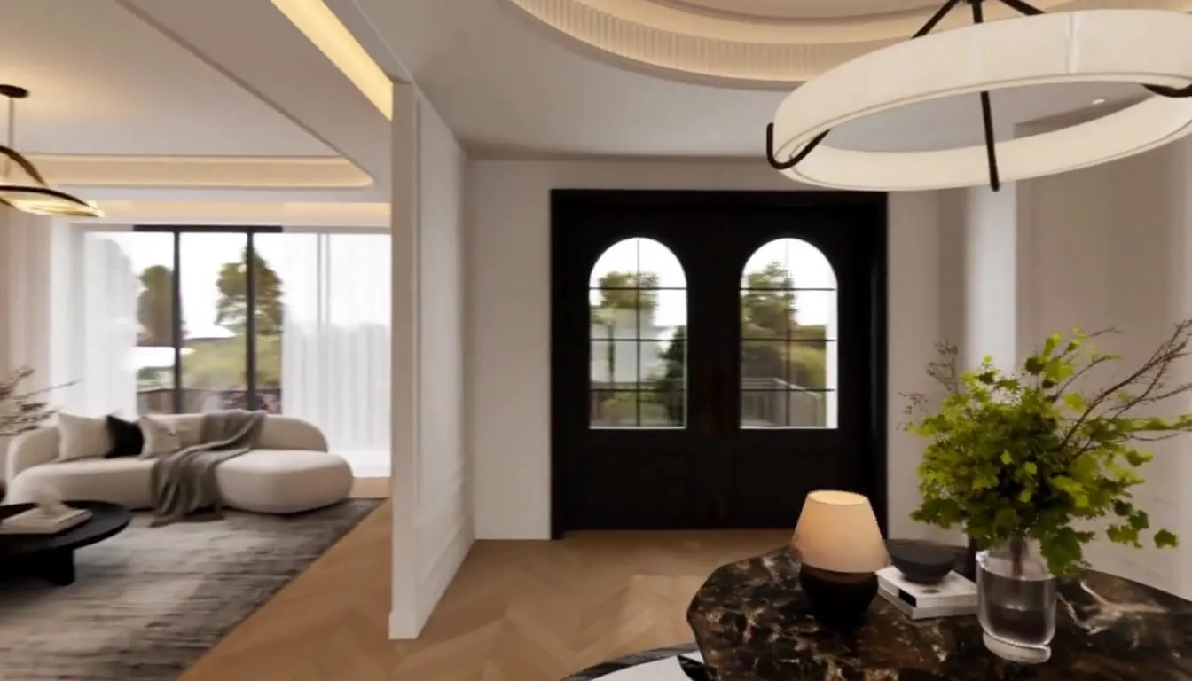 St Ives · 住宅设计效果图 · 门窗、木地板与灯具，营造统一的室内层次。